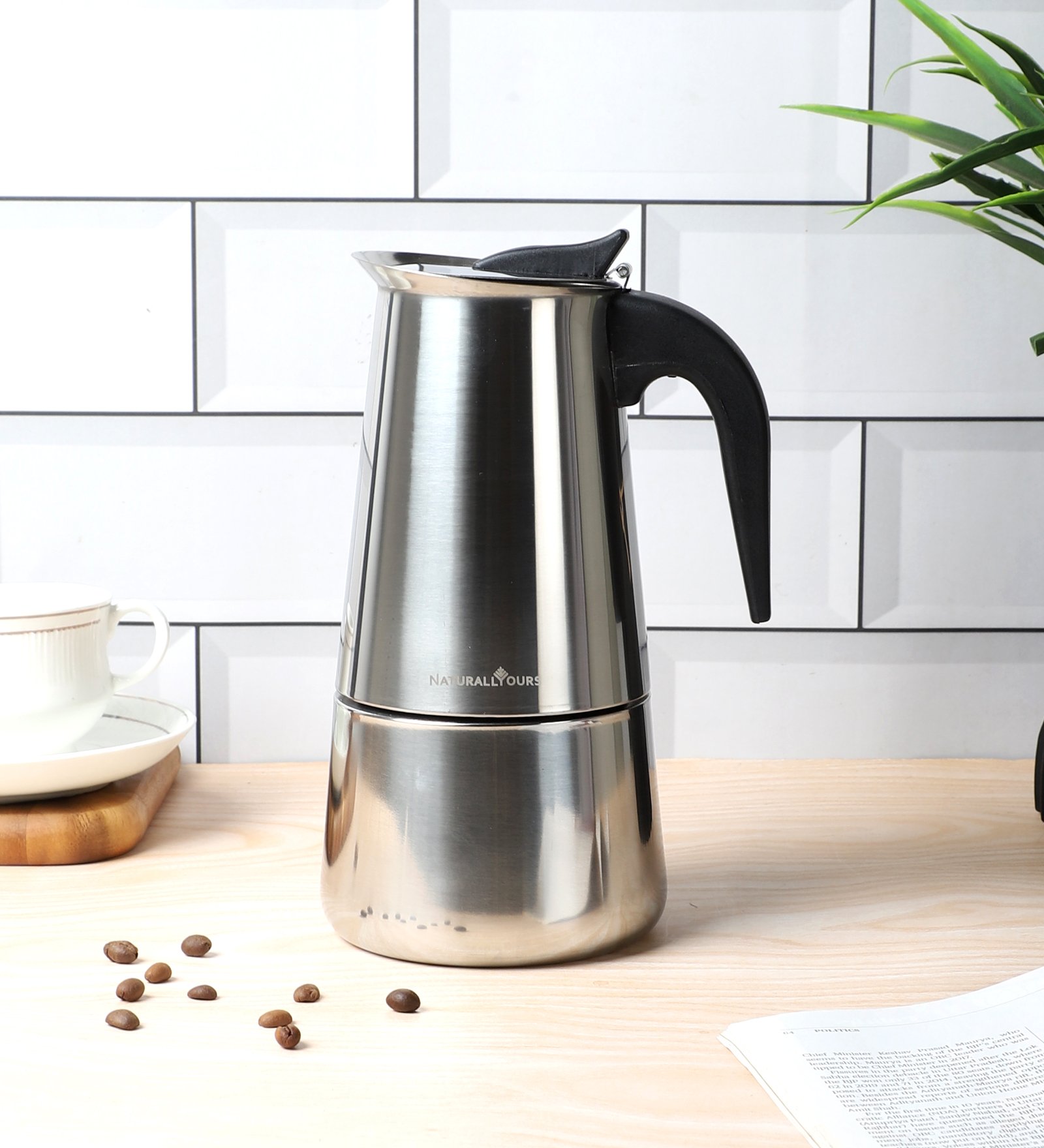 NATURALLYOURS Stainless Steel Stovetop Moka Pot Espresso Maker 1Pcs, 300 ml, Silver