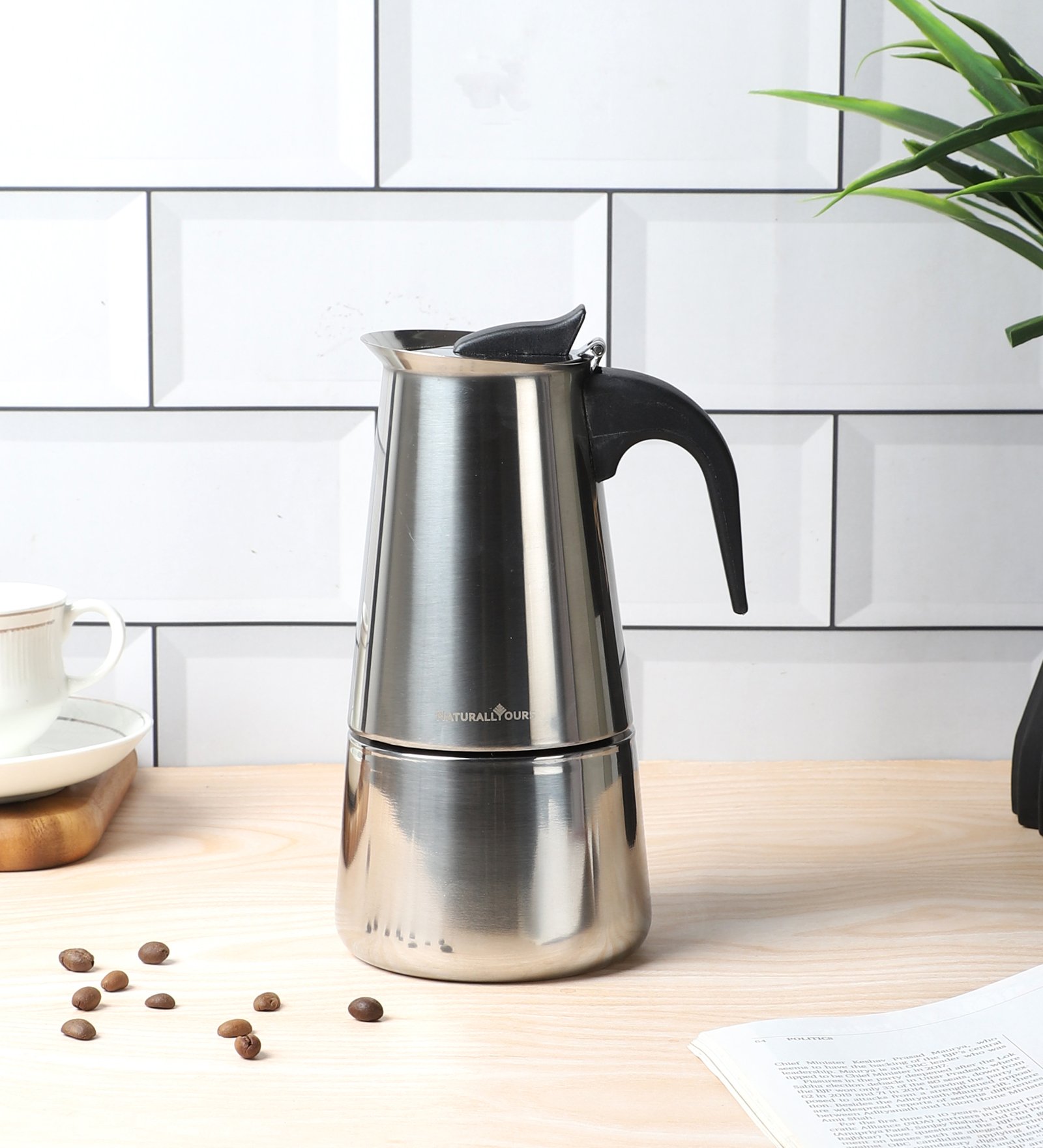 NATURALLYOURS Stainless Steel Stovetop Moka Pot Espresso Maker 1Pcs, 450 ml, Silver