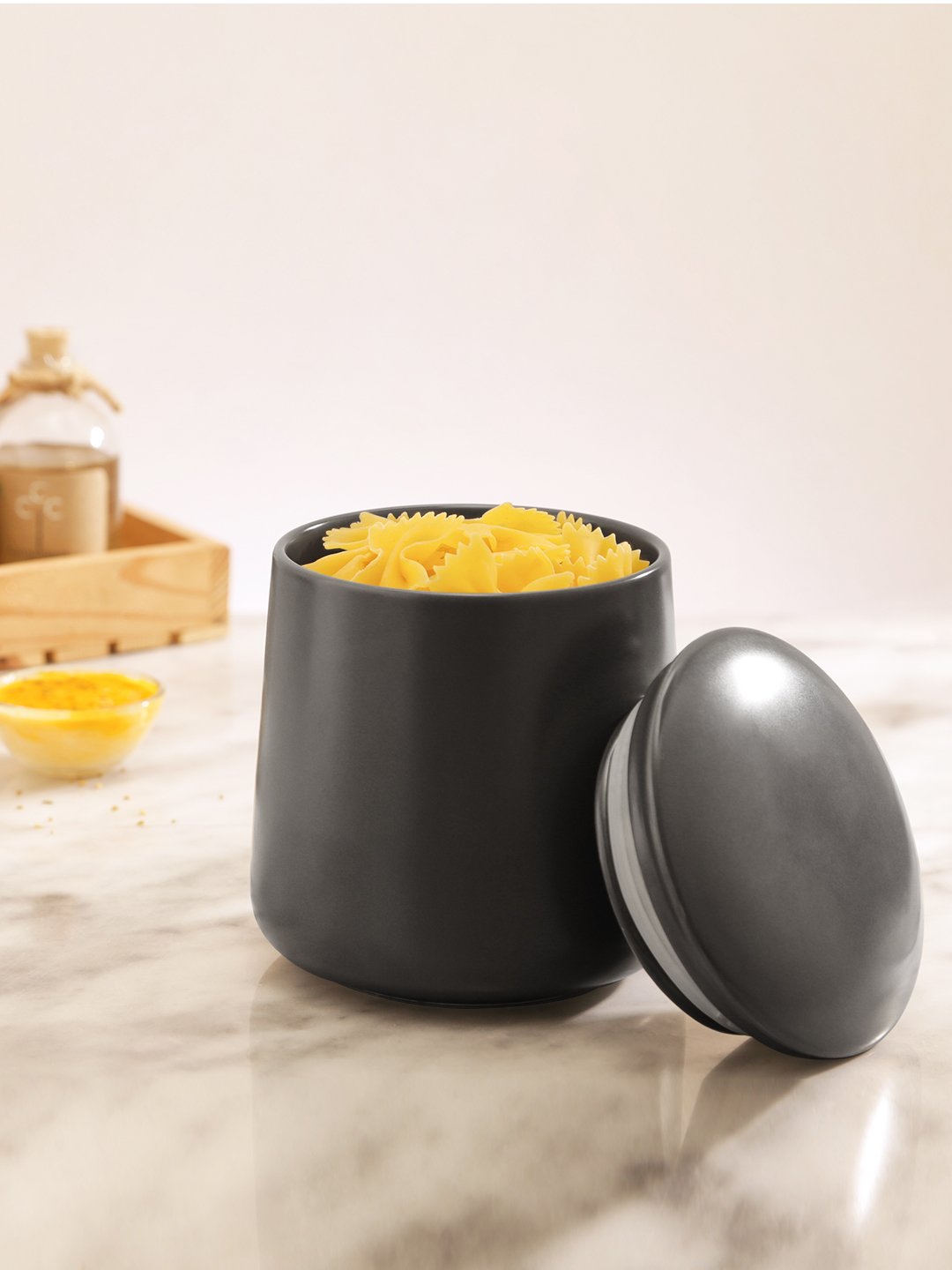 NATURALLYOURS Storique Matte Ceramic Storage Jar with Ceramic Lid 1Pcs, 500ml, Dia12 × H12 cm