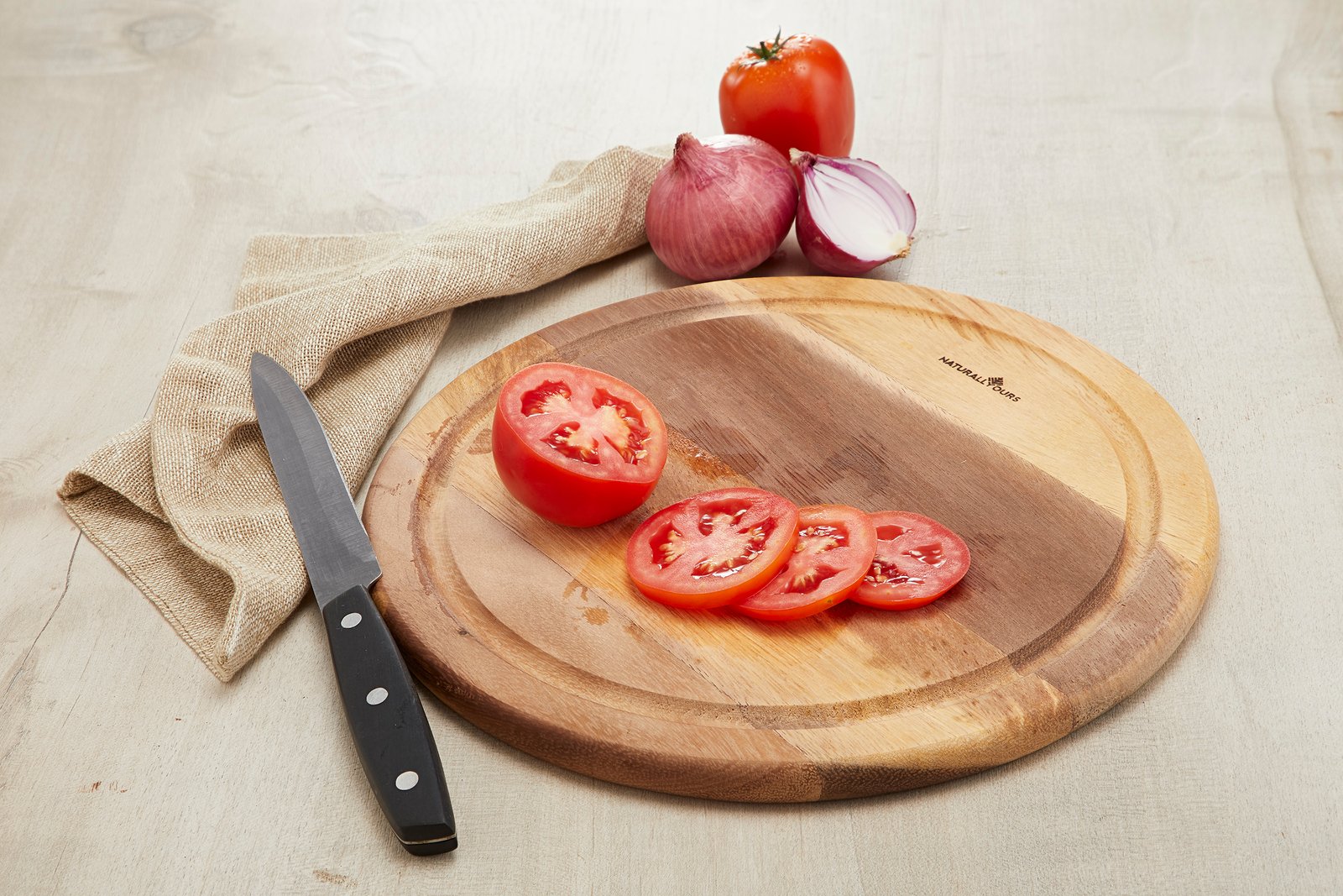 COUNTRYSIDE CALLING- NATURALLYOURS Wooden Round Cutting Board 1Pcs, Dia25×H1.5 cm