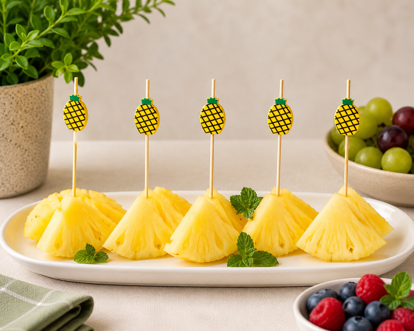 NATURALLYOURS Yellow Pineapple Bamboo Skewers – 12 cm | 1 Pack (Contains 50 Pieces)