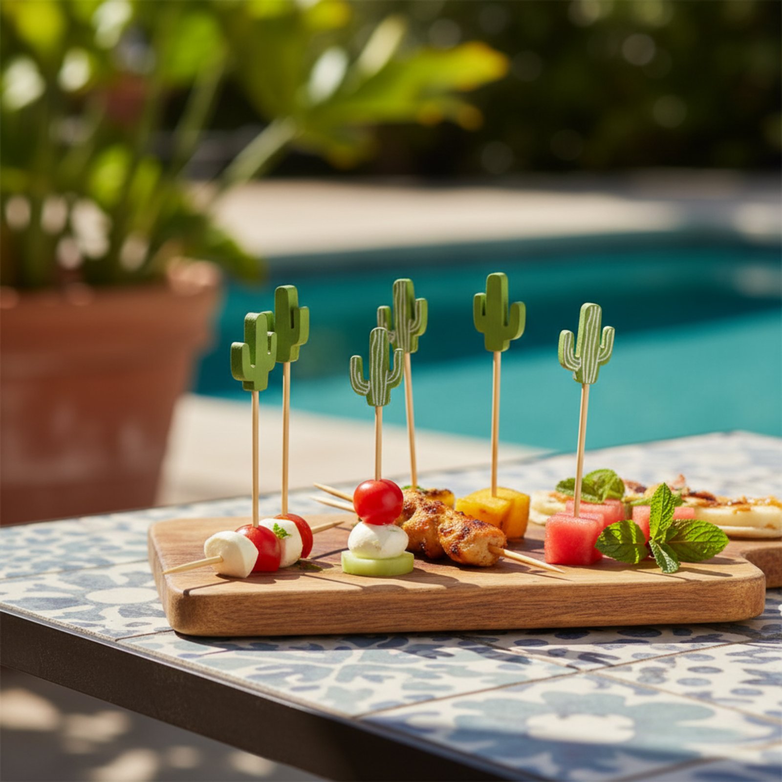 NATURALLYOURS Green Cactus Bamboo Skewers – 12 cm | 1 Pack (Contains 50 Pieces)