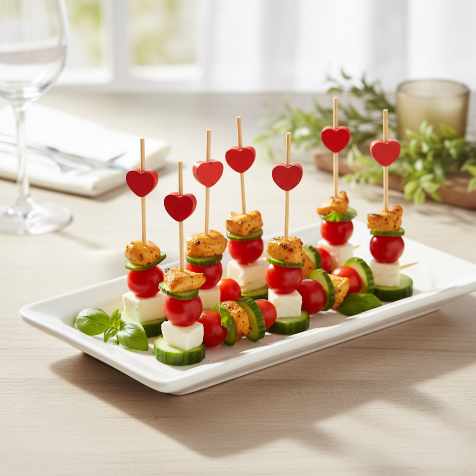 NATURALLYOURS Red Heart Bamboo Skewers – 12 cm | 1 Pack (Contains 50 Pieces)