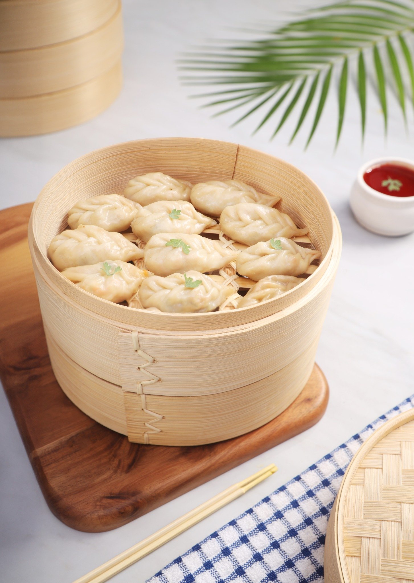 NATURALLYOURS 2-Tier Bamboo Dim Sum Steamer Basket with Lid 1Pcs, – 10 Inch