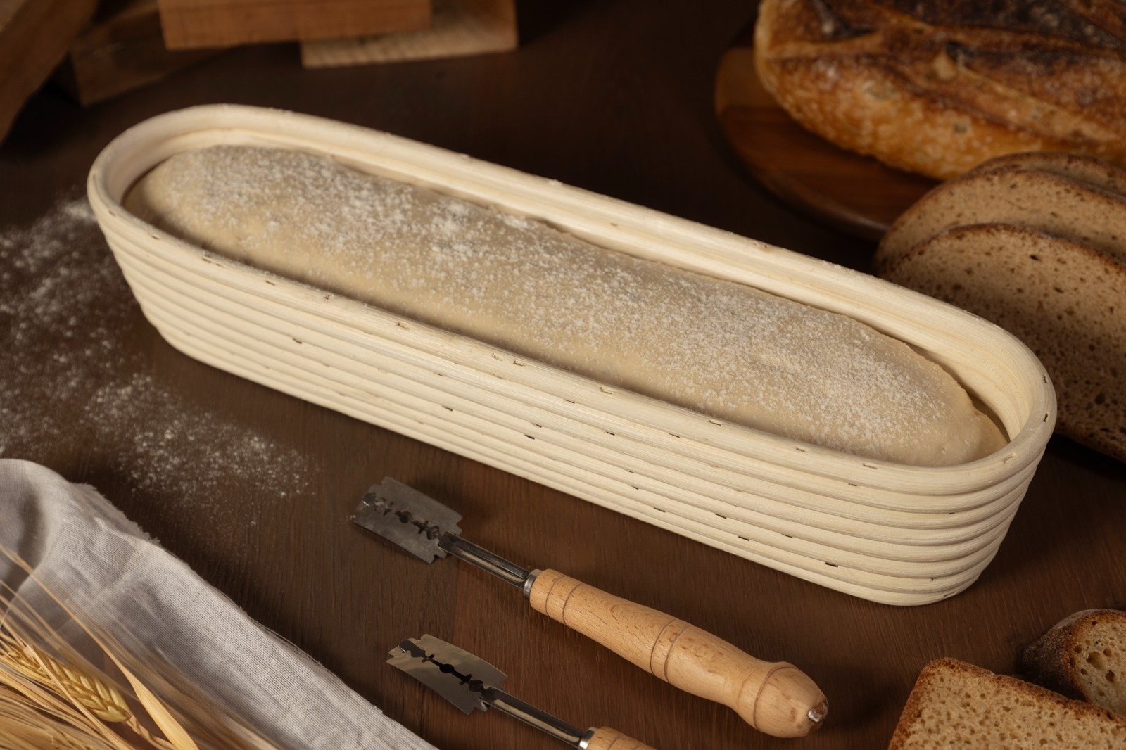 NATURALLYOURS Oval Rattan Bread Proofing Basket (Banneton) 1Pcs, L 38.5 × W 12.5 × H 8.5 cm (15.2 × 4.9 × 3.3 inch)