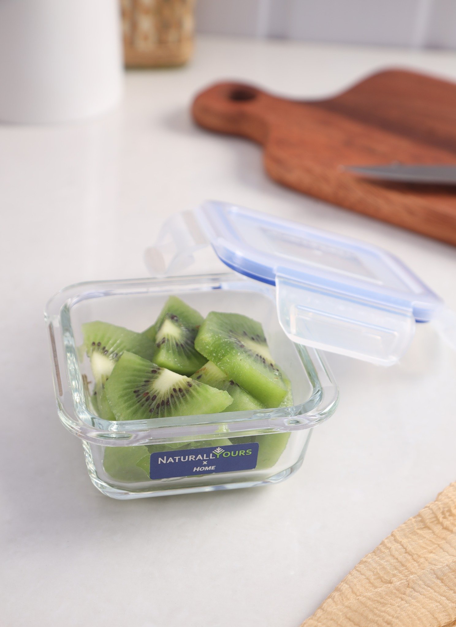NATURALLYOURS 150 ml Square Glass Storage Container with Flat PP Lid 1Pcs
