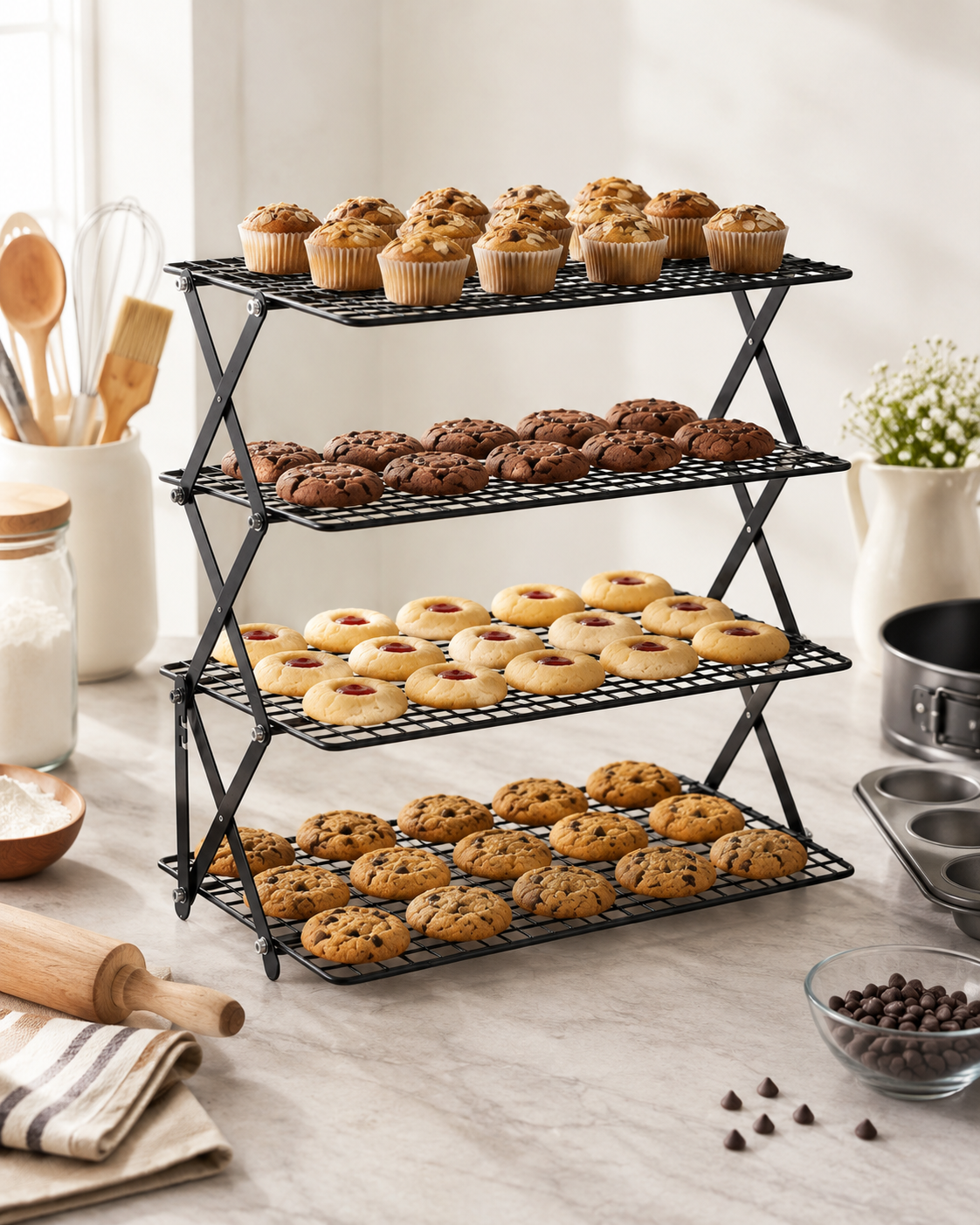 NATURALLYOURS Multi-Level Cooling Rack Collapsible 1Pcs, L42 × W24 × H45 cm