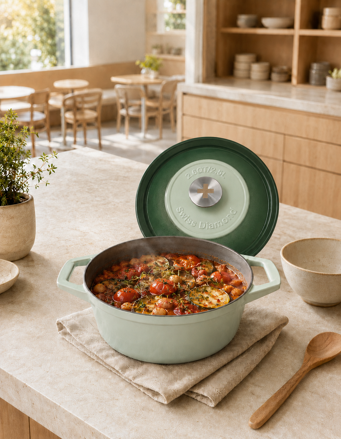 NATURALLYOURS Cast Iron Enameled Dutch Oven Green 1Pcs,  – 2.5L (Ø20 × H14.2 cm)