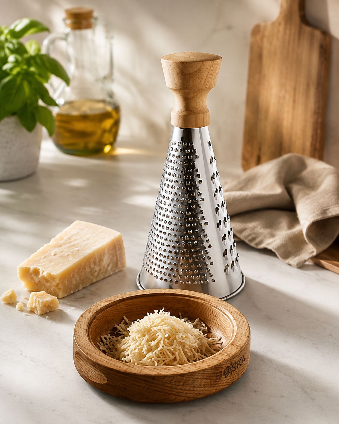 BOSKA Serveware Table Grater Oslo Oak – Stainless Steel Cheese Grater, 1 Pc