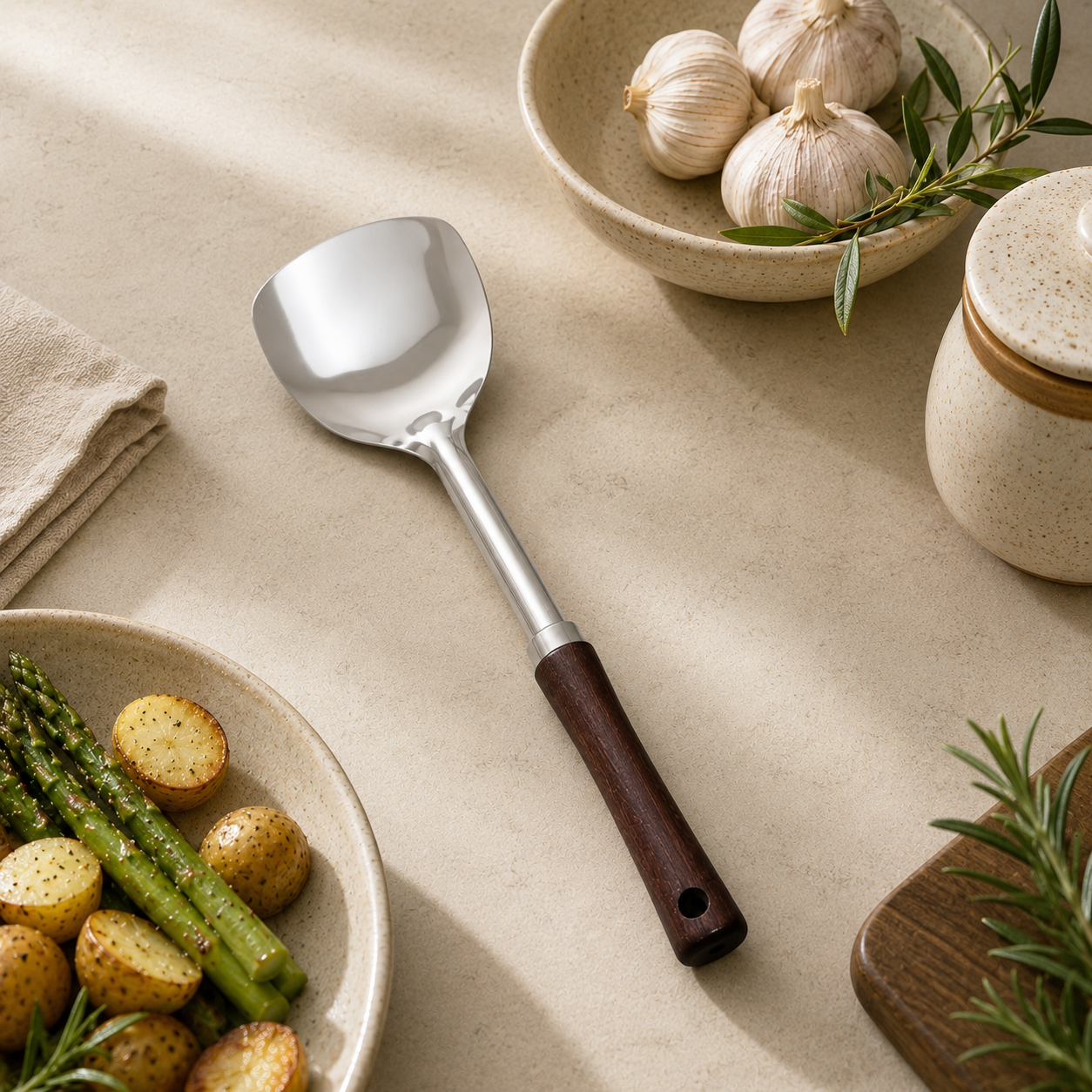 NATURALLYOURS ChefFlip Stainless Steel Cooking Spatula with Wooden Handle, 1 Pc